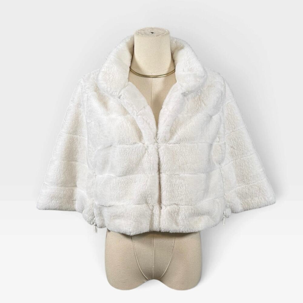 BCBGeneration White Ivory Faux Fur Cropped Jacket Cape Stole Bridal Small NWT